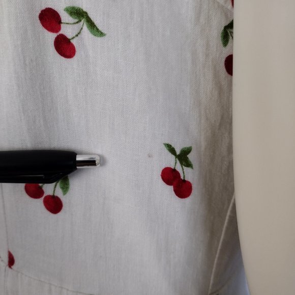 Forever 21 White Cherry Print Sweetheart Lace Up Chest Linen Romper - Picture 13 of 13